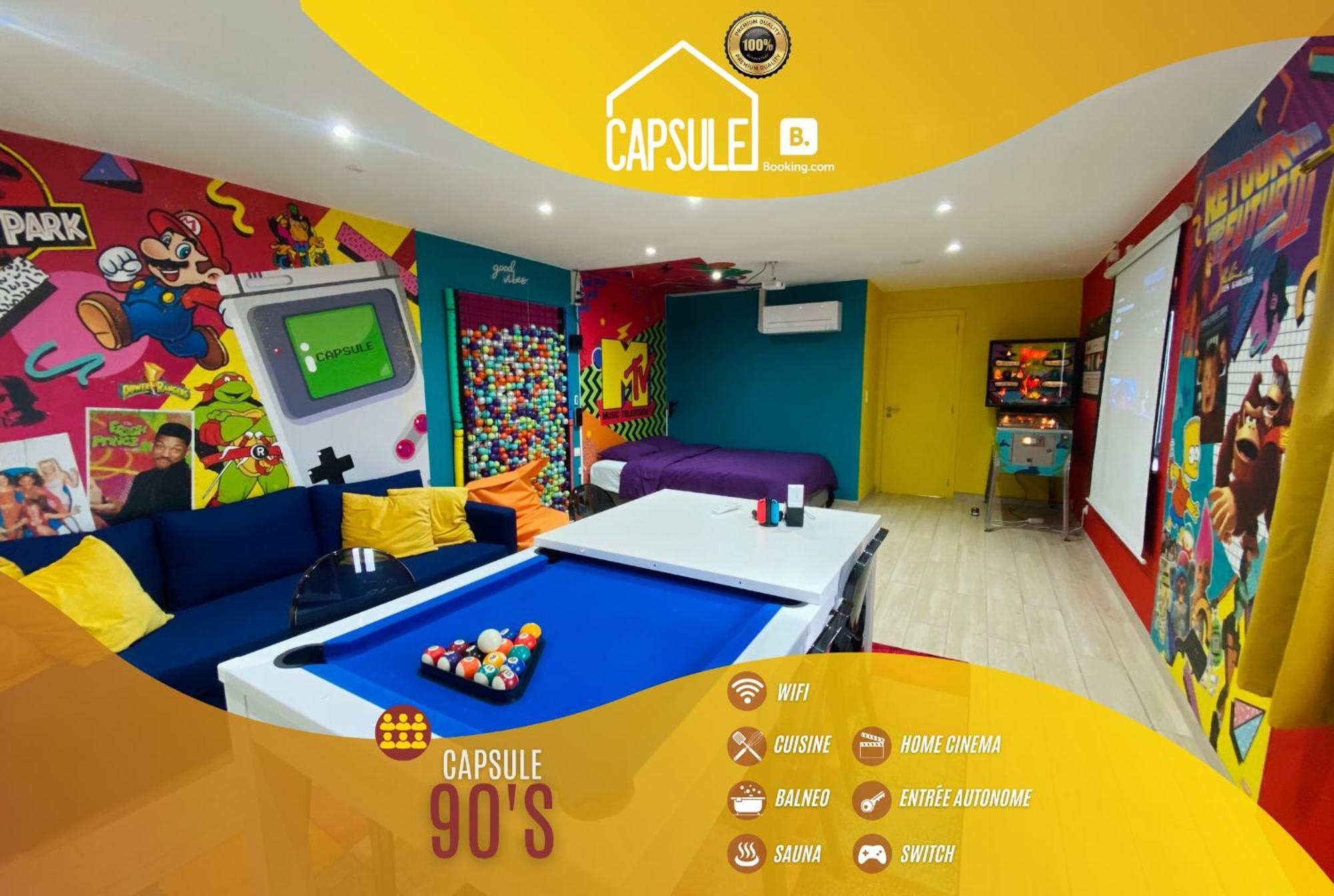 Capsule 90'S - Balneo - Sauna - Flipper - Billard - Netflix - Nintendo Switch & Jeux - Mons Exterior photo